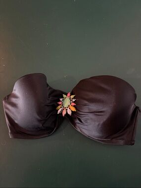 Victoria’s Secret Strapless Black Bandeau Bikini Top with Colorful Gem Accent